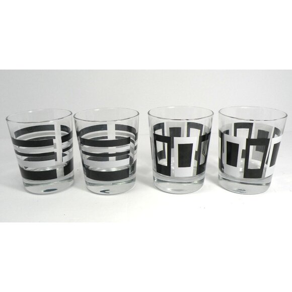 Set Of 4 VTG IKEA Godis Mid-Century Modern Glasses With Black & White Geometric - Picture 5 of 10